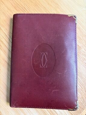 Cartier Monogram Leather Passport Wallet in Burgundy with Gold Corners